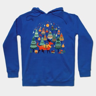 Cute Christmas Cartoon: Reindeer and Trees Hoodie